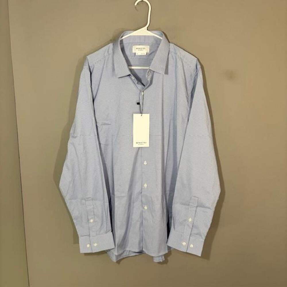 Ministry Of Supply Aero Shirt Mens 2XL Blue Check Long Sleeve Button Up Stretch